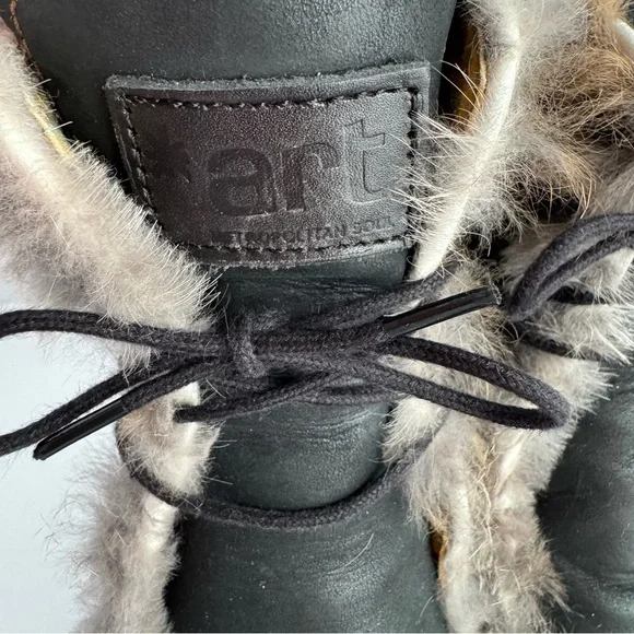 The Art Company Nubuck Leather Lace-Up Ankle Boots Sz 37 US 6.5 Heeled Fur Trim - Picture 6 of 16